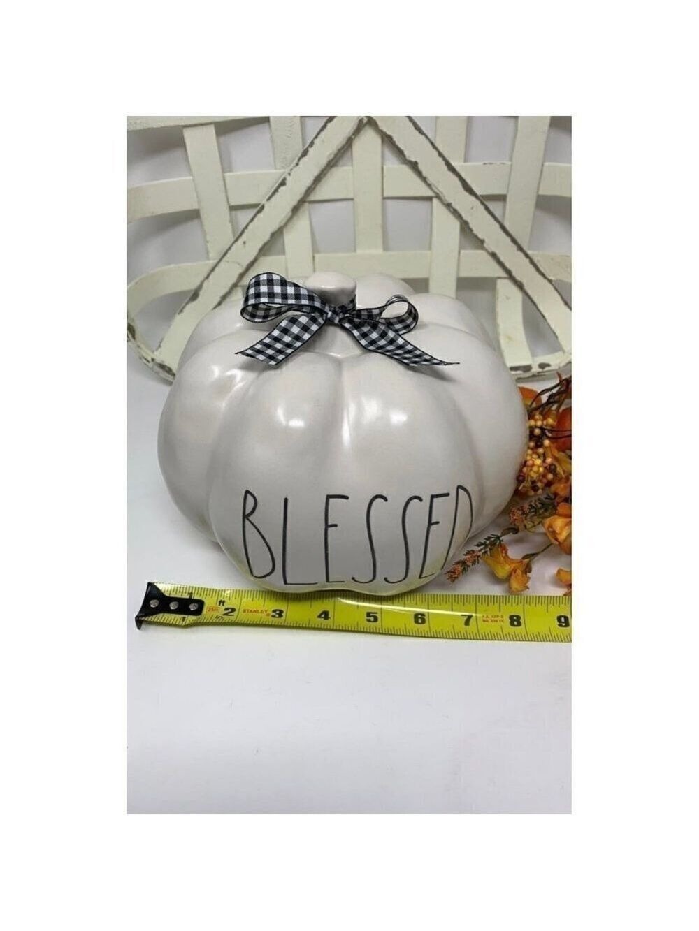 Rae Dunn Pumpkin BLESSED 8in Autumn Ceramic White Fall Holiday Decor LL Magenta - Picture 2 of 7